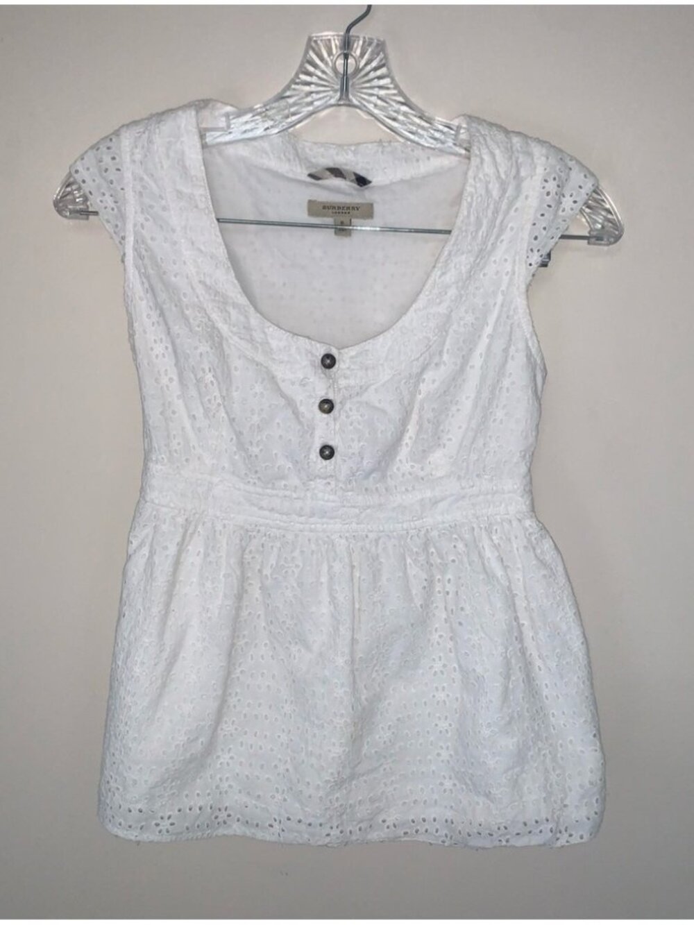 Burberry White Eyelet Peplum Blouse